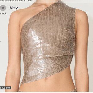Khy x sia arnica sequin one shoulder top in champagne